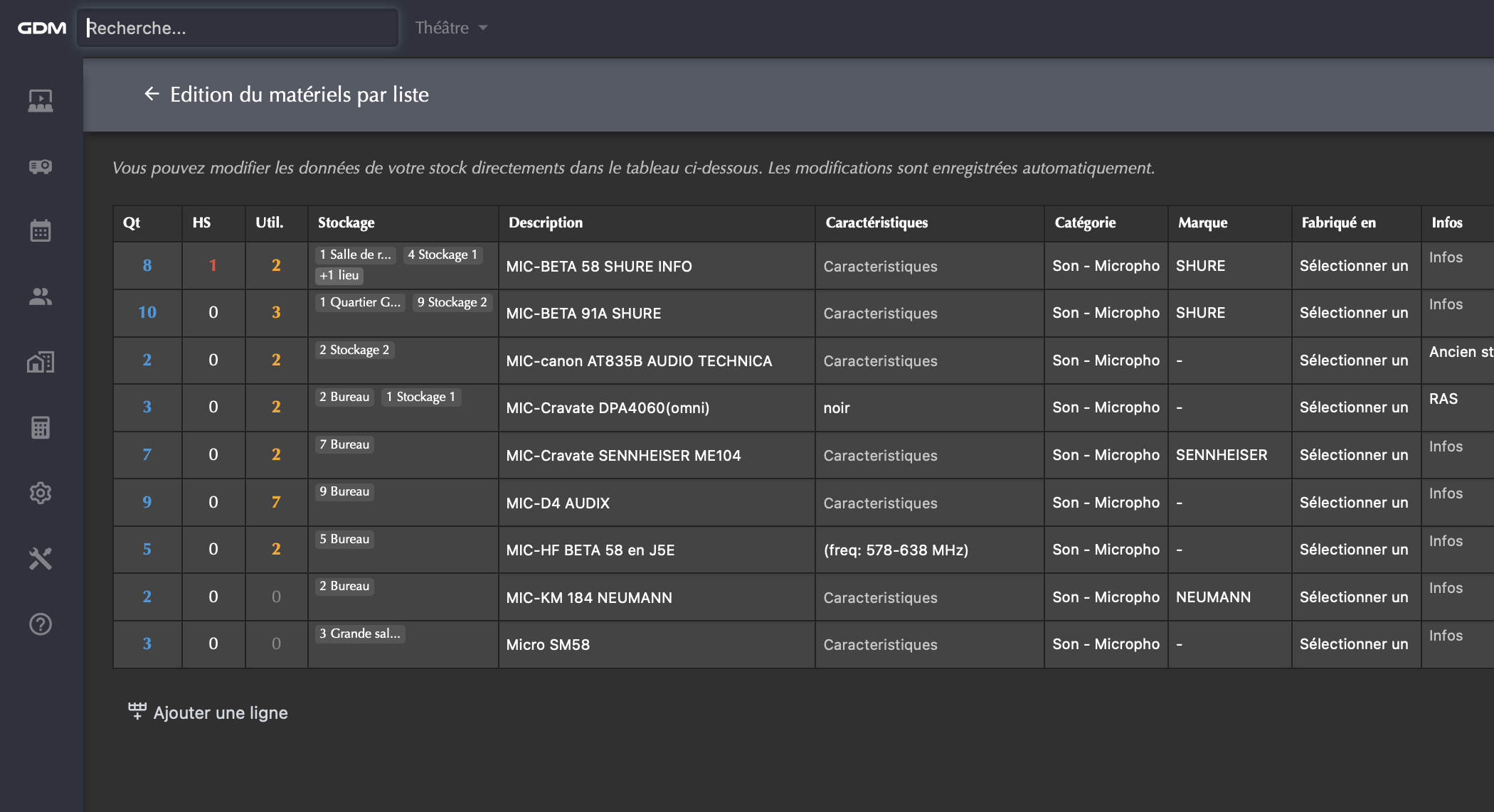 Aperçu du tableau d’édition instantanée